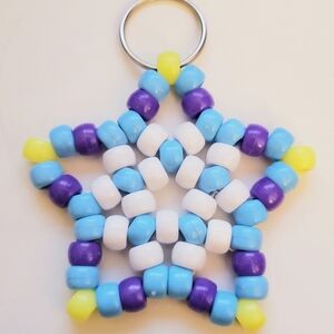 Handmade Turquoise Purple Neon Yellow Stretchy Kandi Star Keychain